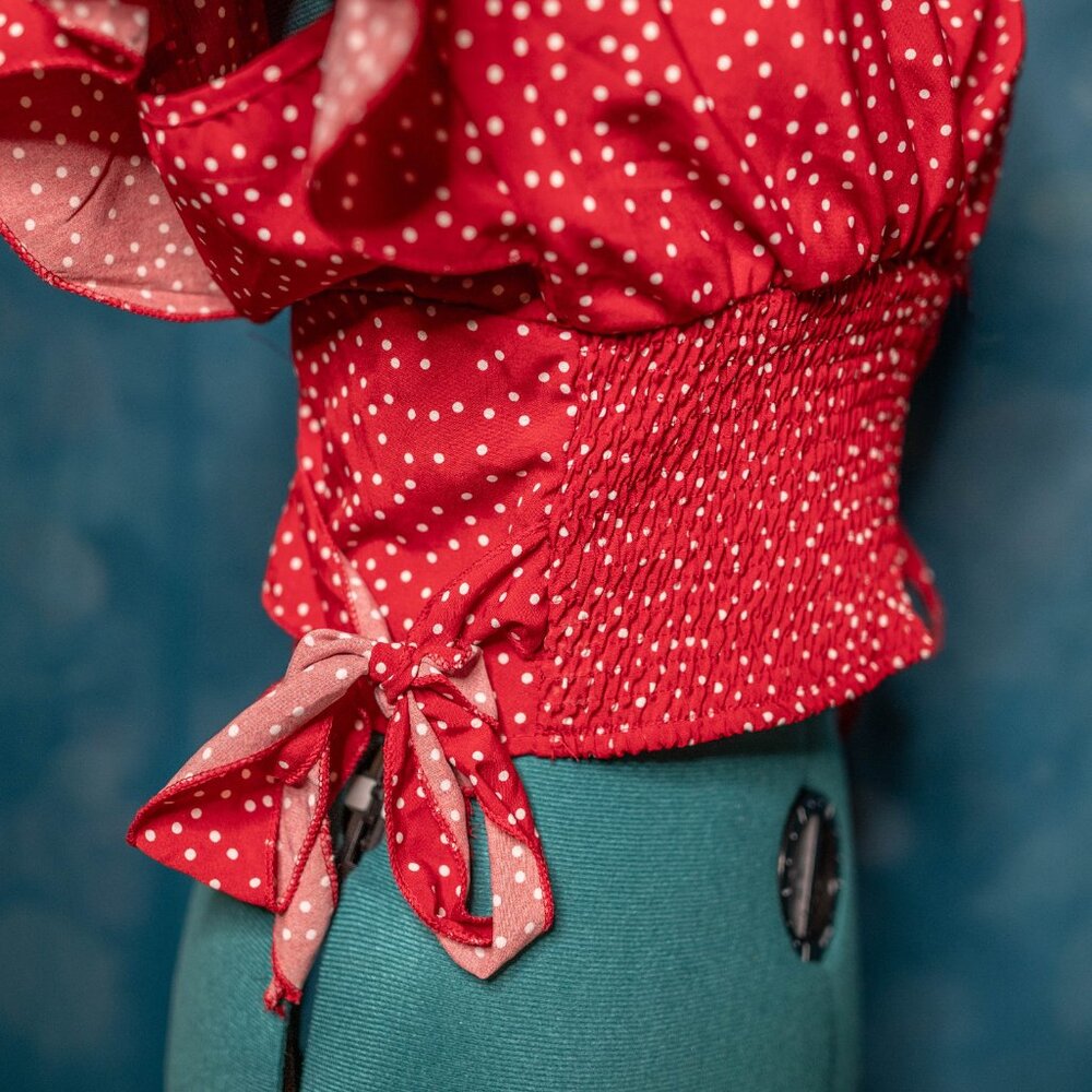 CLEARANCE Shein Red Polka Dot Wrap Crop Top Floral Tie-Front Crop Top XL Set - Picture 4 of 11